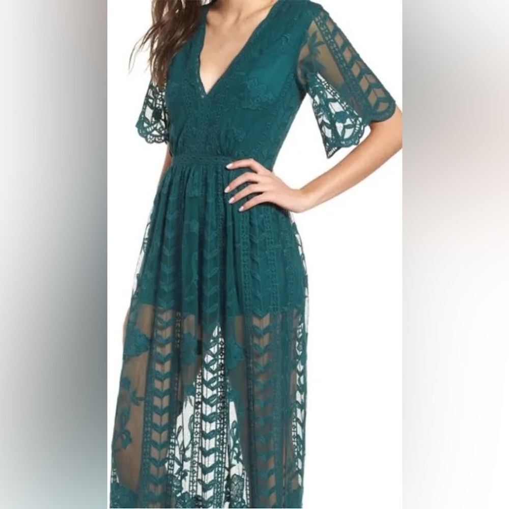 Socialite Teal Lace Maxi Romper Dress Small - Picture 13 of 13